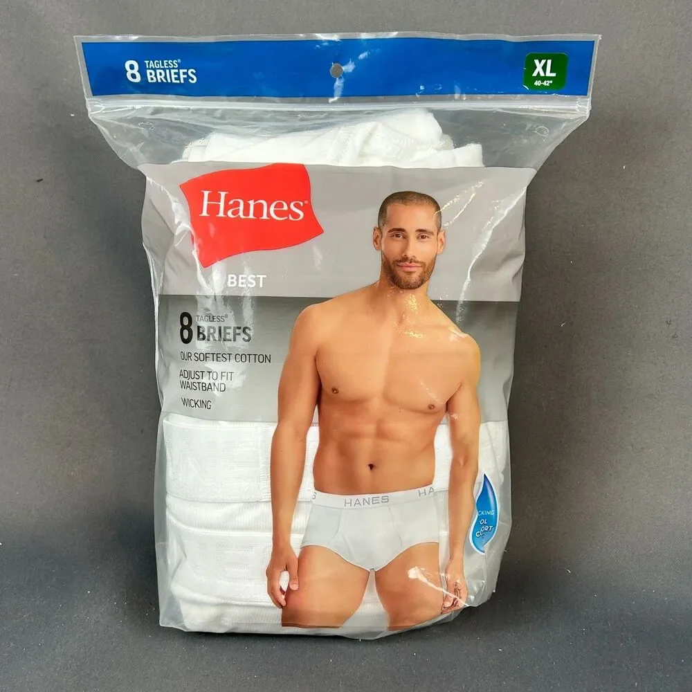 HANES Best Men's Briefs 8 Pack Cool & Breathable Cotton Underwear WHITE XL